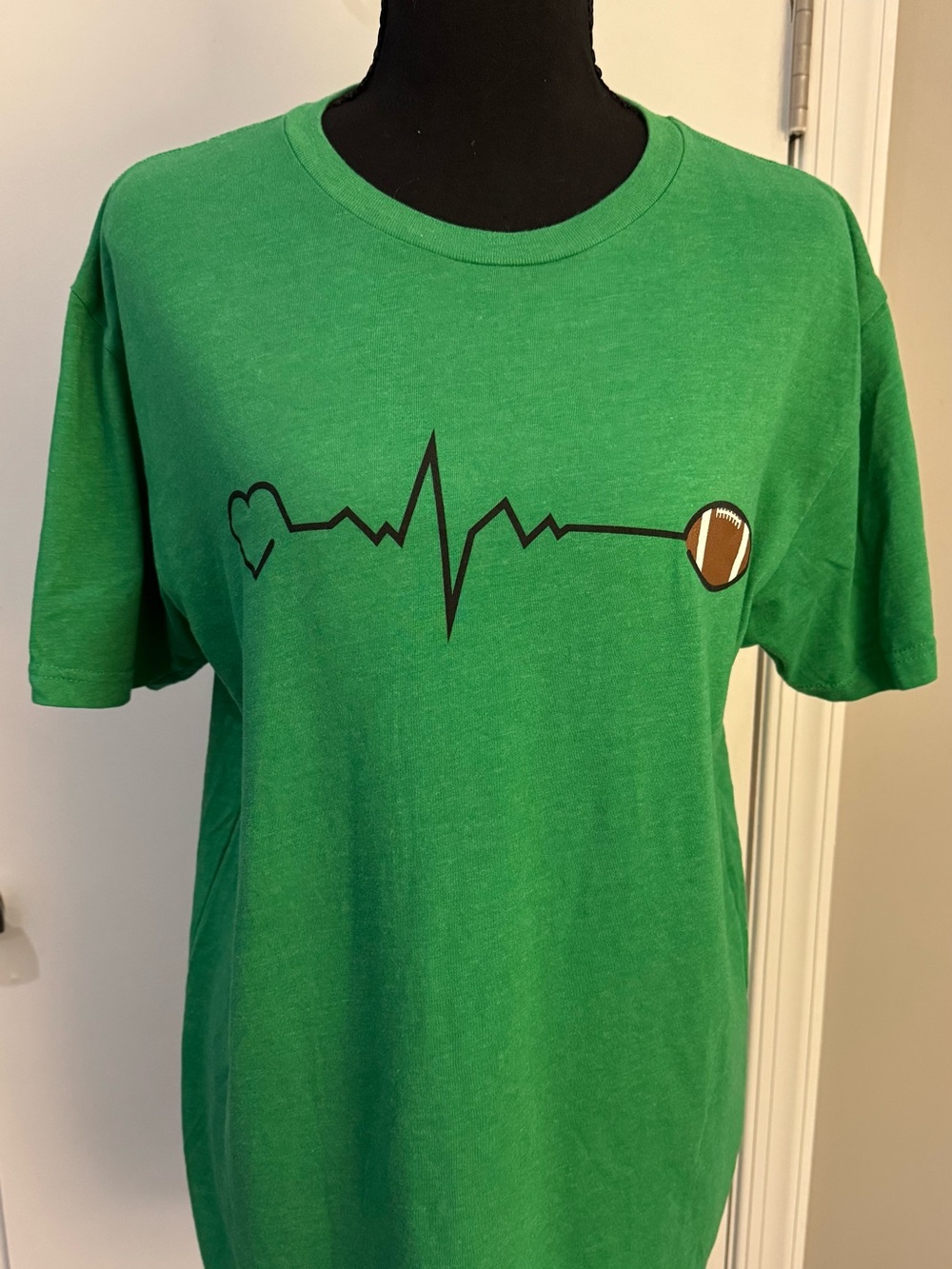 Green Graphic Heartbeat & Football T-Shirt Eagles or Packer Green NEW